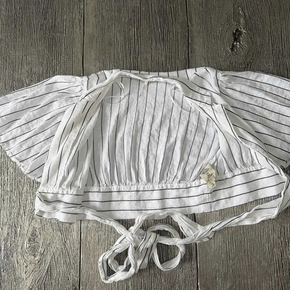 Free People Women's Crop Top Striped Wrap Blouse Size XS - Picture 5 of 6